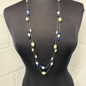 Long Double Strand Necklace w/ Blue & Green